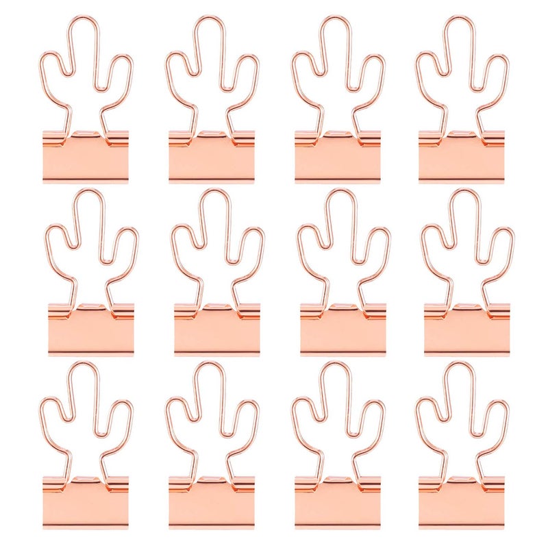 Supfoxer Cactus Binder Clips with Cute Rose Gold Medium Binder Clips in Acrylic Crystal Box for Office School and Home Supplies - Image 2